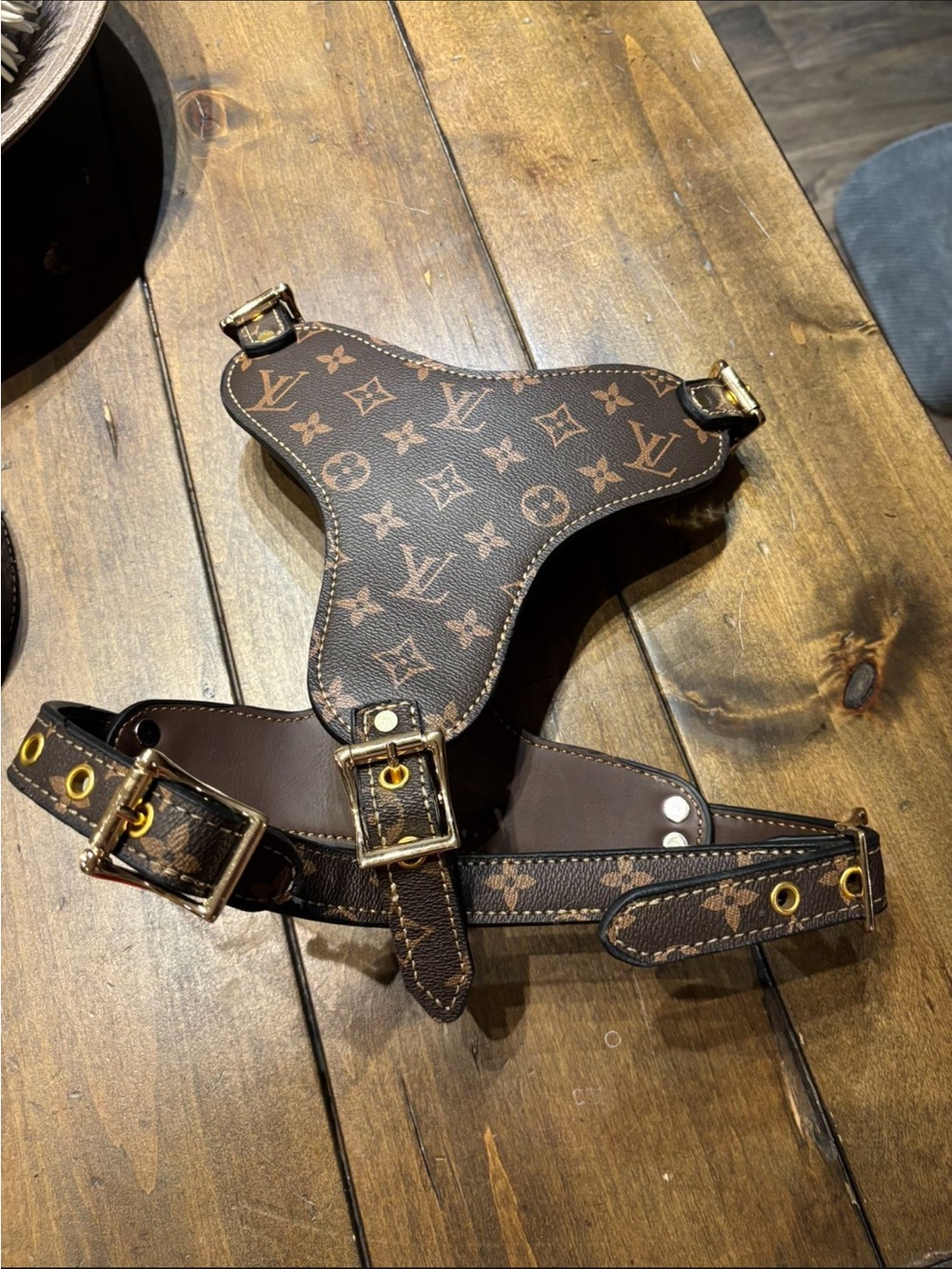 Louis Vuitton Brown Monogram Canvas pet Harness and leash with Gold Hardware